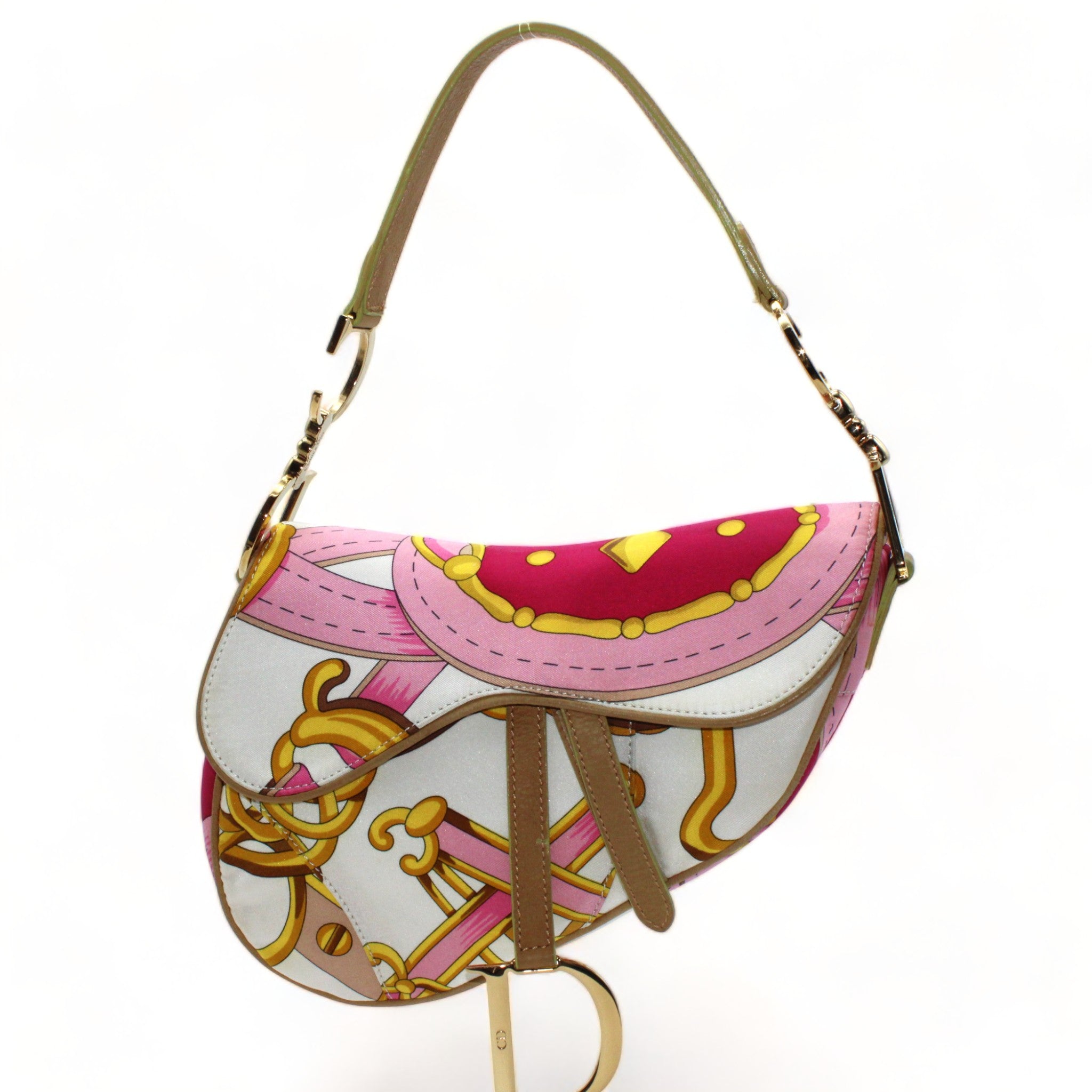 Christian Dior Pink Scarf Print Saddle Bag