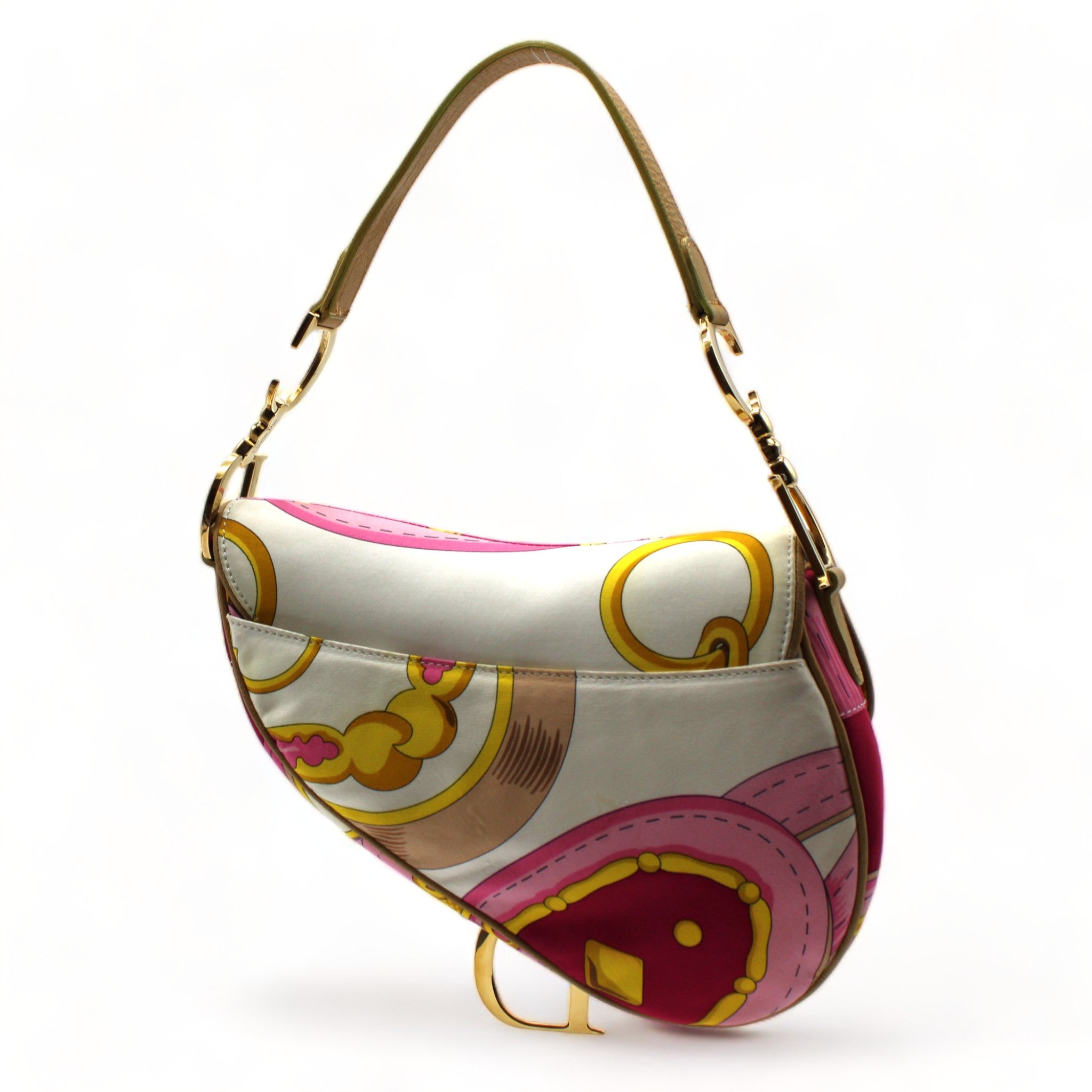 Christian Dior Pink Scarf Print Saddle Bag