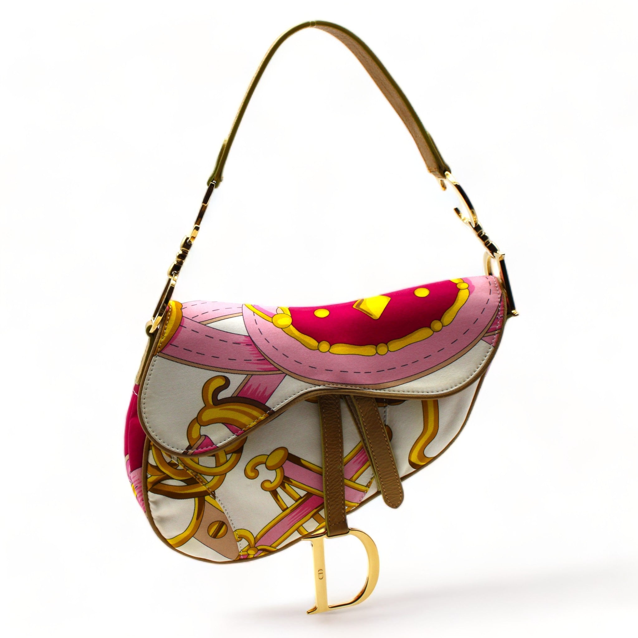 Christian Dior Pink Scarf Print Saddle Bag