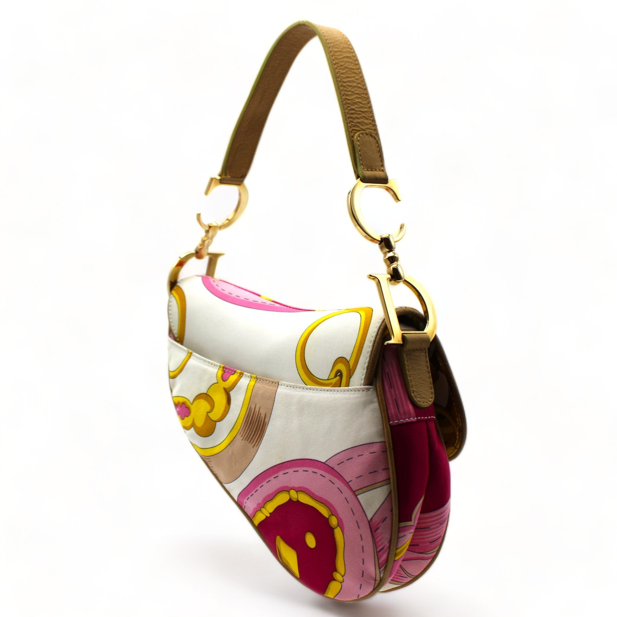 Christian Dior Pink Scarf Print Saddle Bag