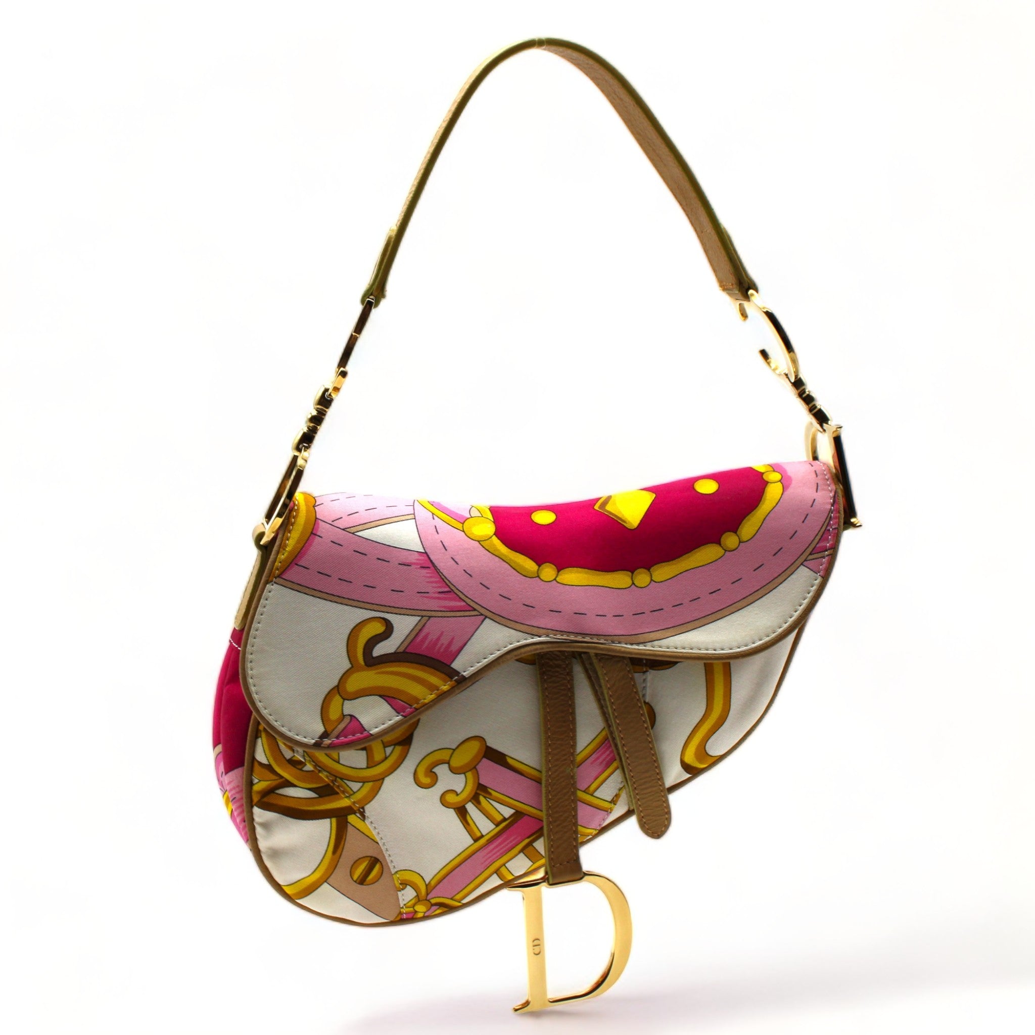 Christian Dior Pink Scarf Print Saddle Bag