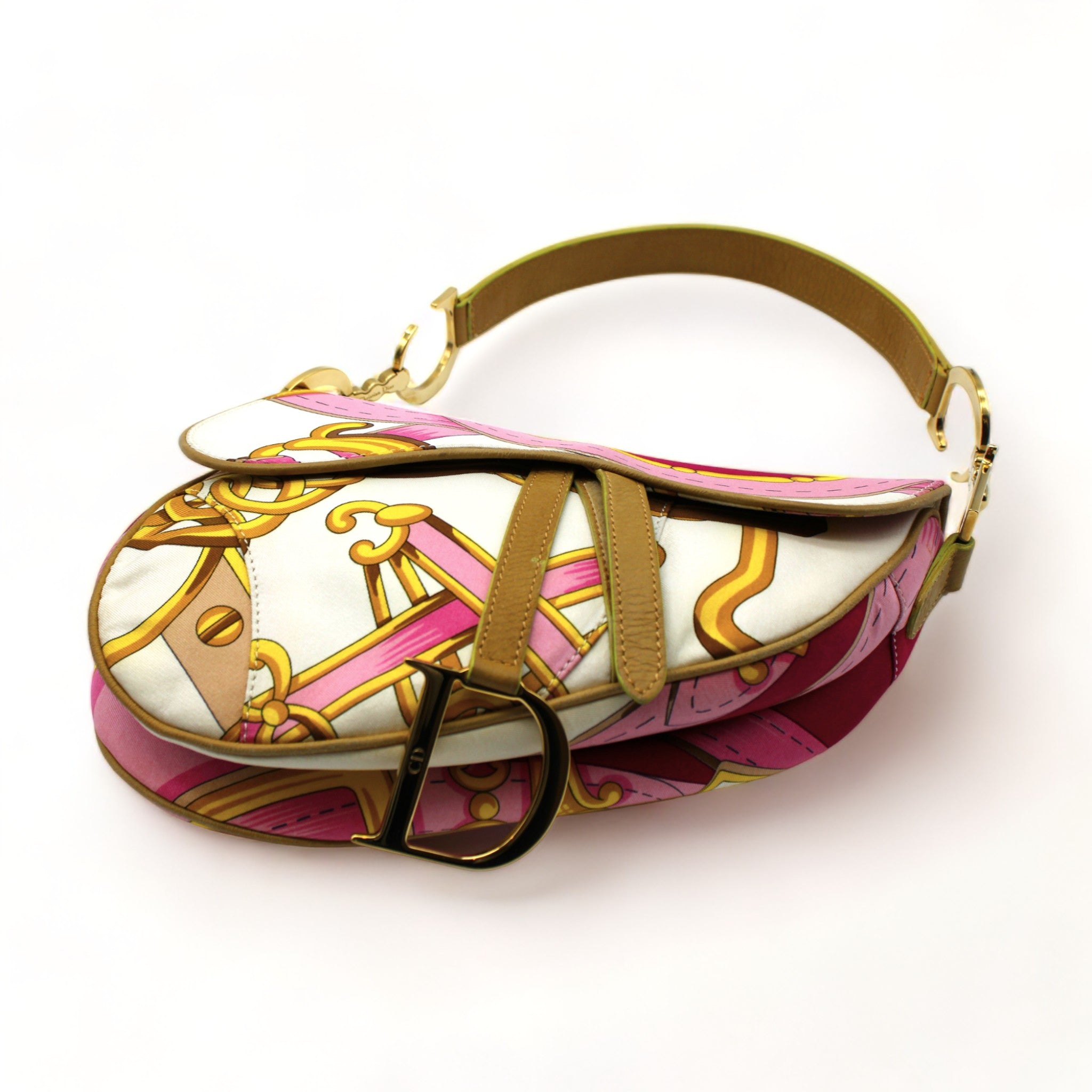 Christian Dior Pink Scarf Print Saddle Bag