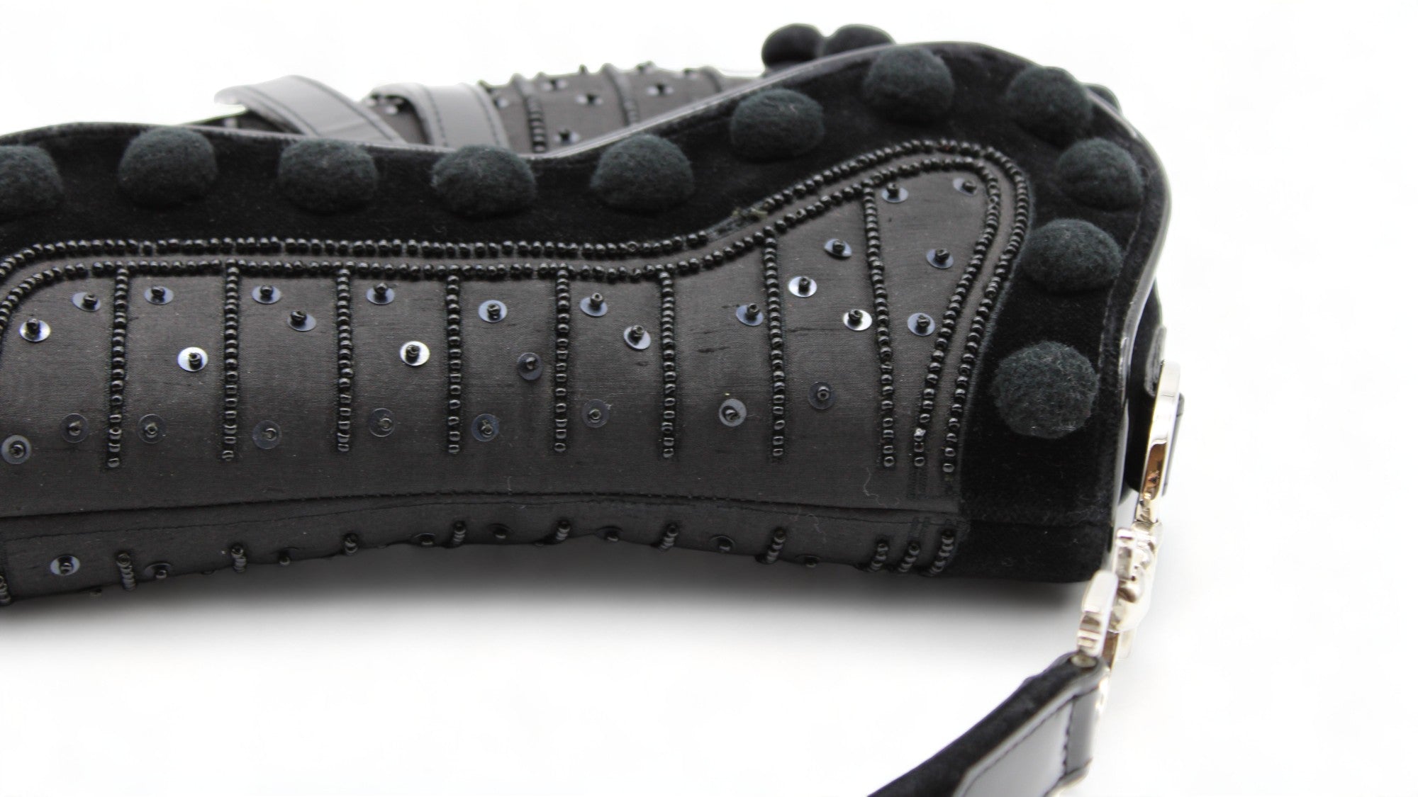 Christian Dior Black Limited Edition Velvet/Nylon and Leather Pom Pom Embellished Saddle Bag