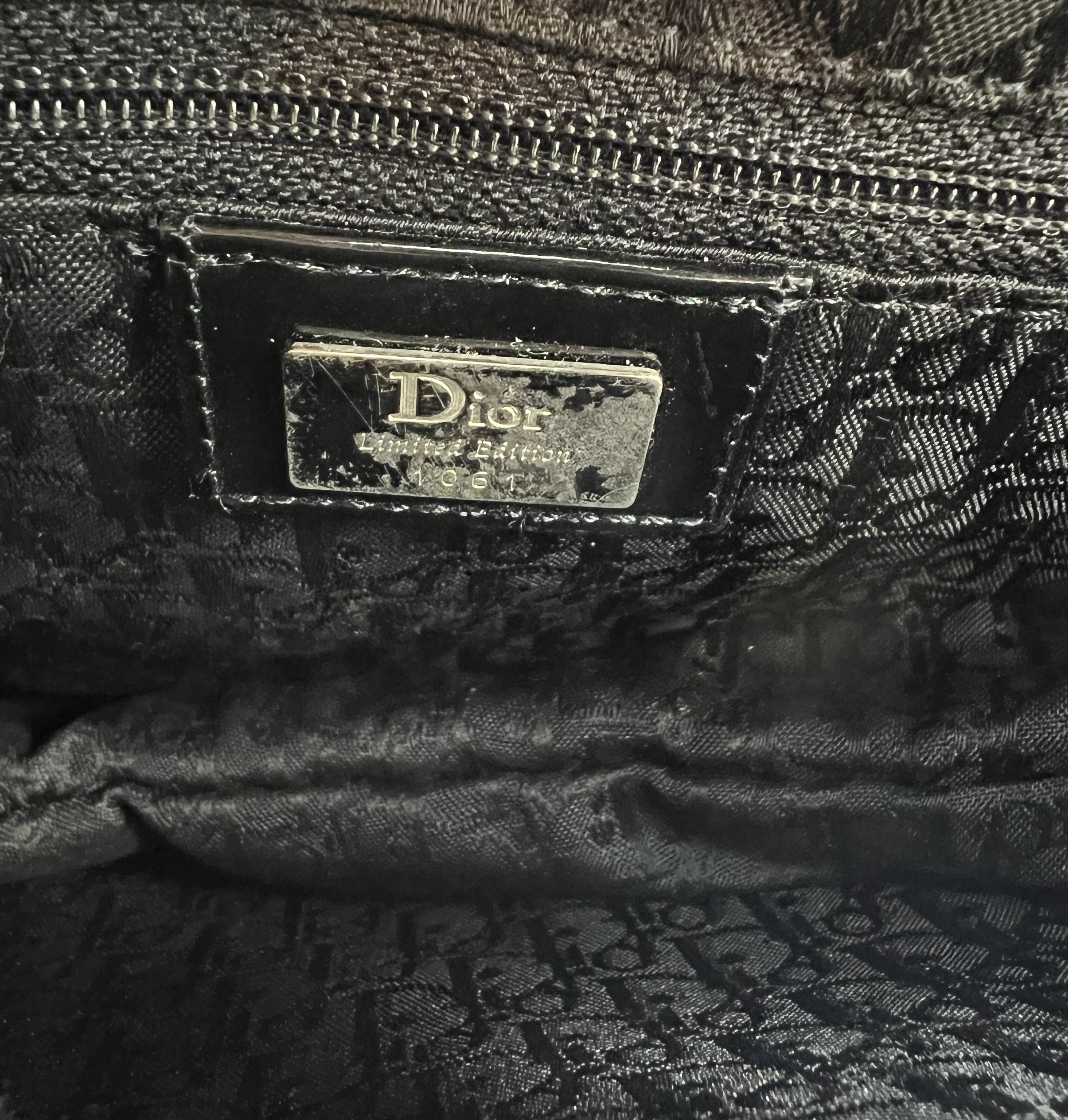 Christian Dior Black Limited Edition Velvet/Nylon and Leather Pom Pom Embellished Saddle Bag