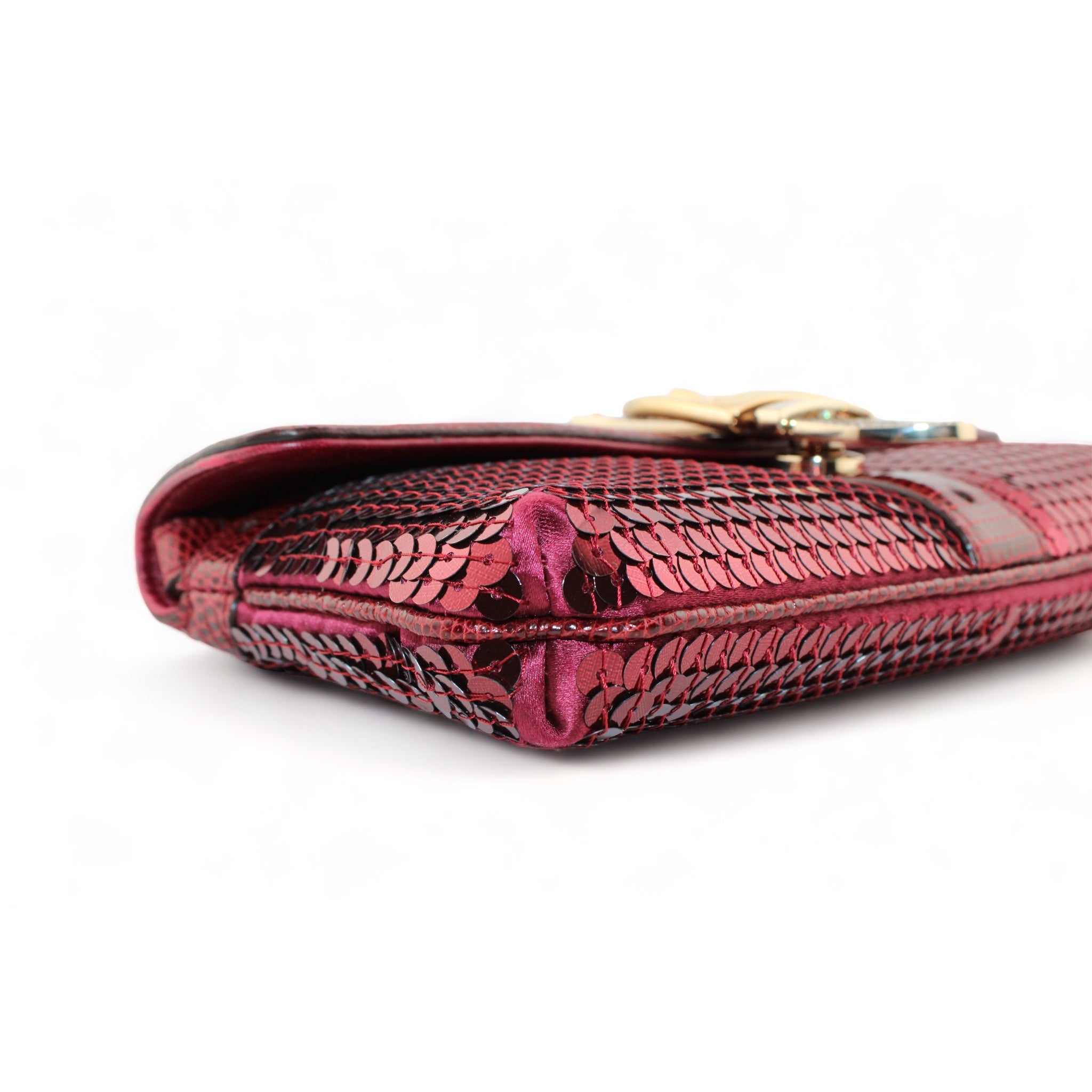 Gucci Bordeaux Red Sequin Lizard Crystal Wristlet Clutch Handbag